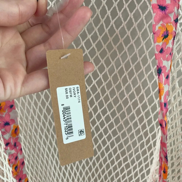 Steve Madden Open Weave Topper - Ivory/Pink Floral Mesh Kimono - NWT - Picture 11 of 11